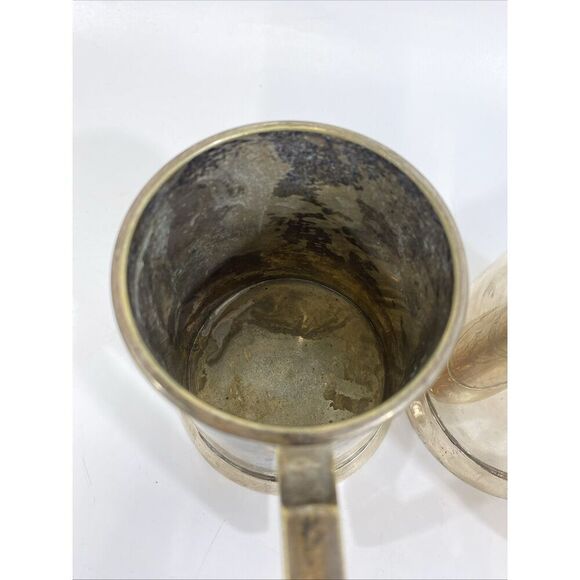 Antique Pair Silverplate British Stein Tankard Hand Etched Lion Crest Guild - Picture 9 of 15